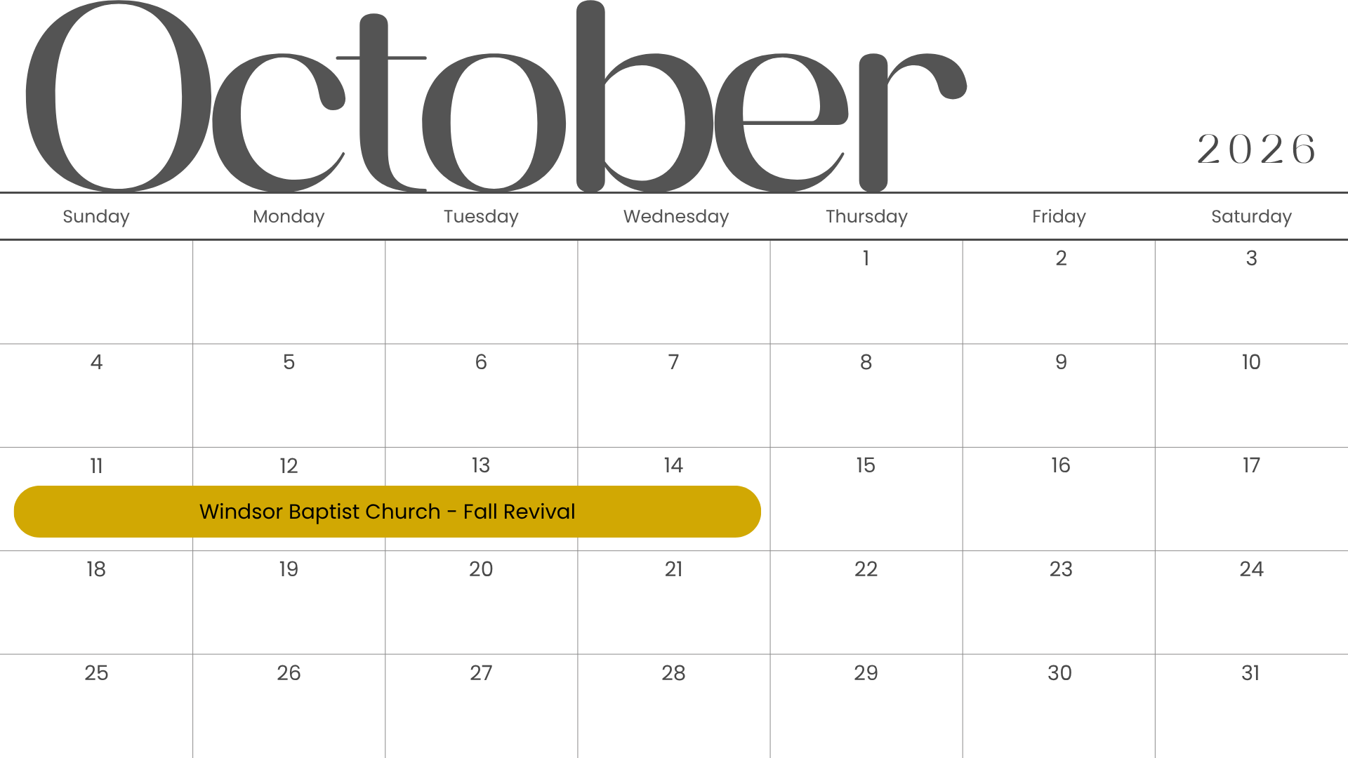 Fall Revival - October 11-14, 2026